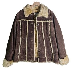 Wilsons Leather Maxima Suede Shearling Coat Women's L Brown Penny‎ Lane Y2K